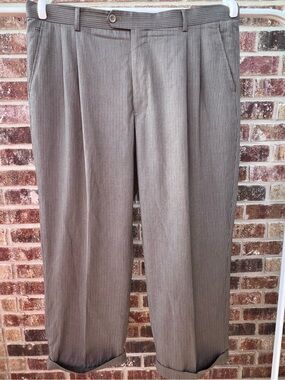 Vintage Bocaccio Uomo Charcoal Gray Pinstripe Pleated Cuffed Dress Pants 40L